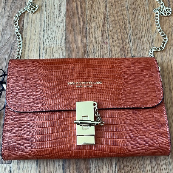 Viola Castellani Orange Leather Chain Bag Purse - Picture 1 of 9